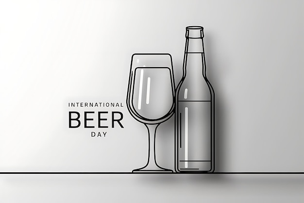 Photo black silhouette line drawing vector style glass and a bottle of beer sit on the table for beer day