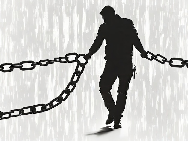 Photo black silhouette of a man holding chains in both hands