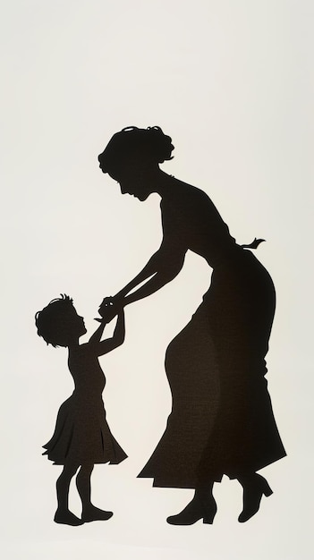 Foto silhouette nera di una madre e di un bambino con disegni ornamentali