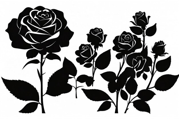 Black silhouette of rose Vector illustration Vector Illustration of black silhouette of rose with rosebud and leaves on a white background