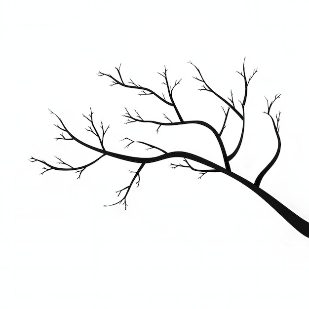 Photo black silhouette of a tree branch on white background