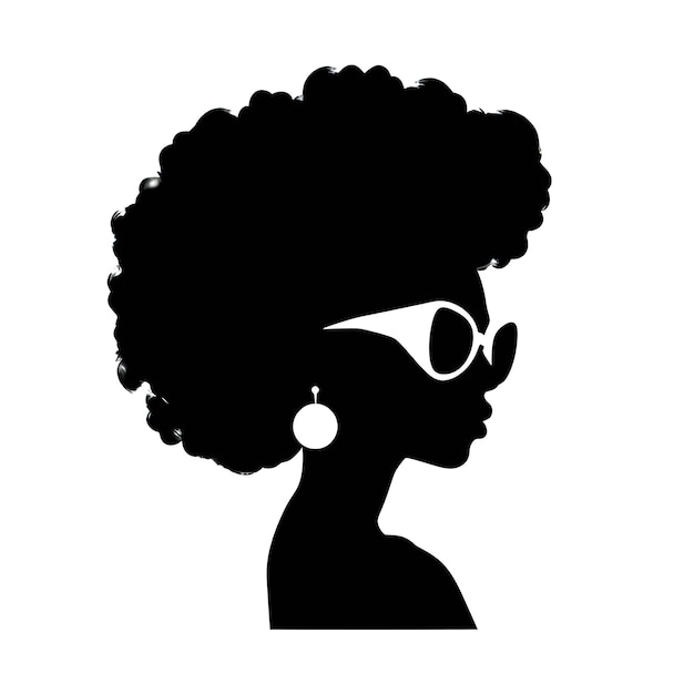 Black silhouette of a woman with afrotextured hair on white background