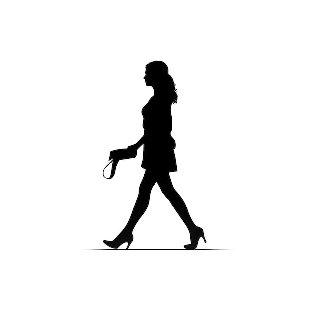 Photo black silhouette of a woman with handbag in walking on white background