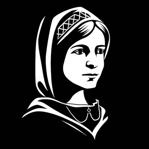 Black silhouette of a young girl with headgear on white background