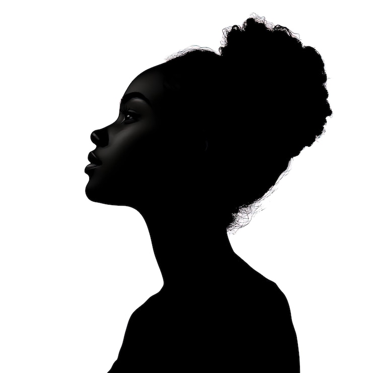 Photo black silhouette of a young woman full body white background