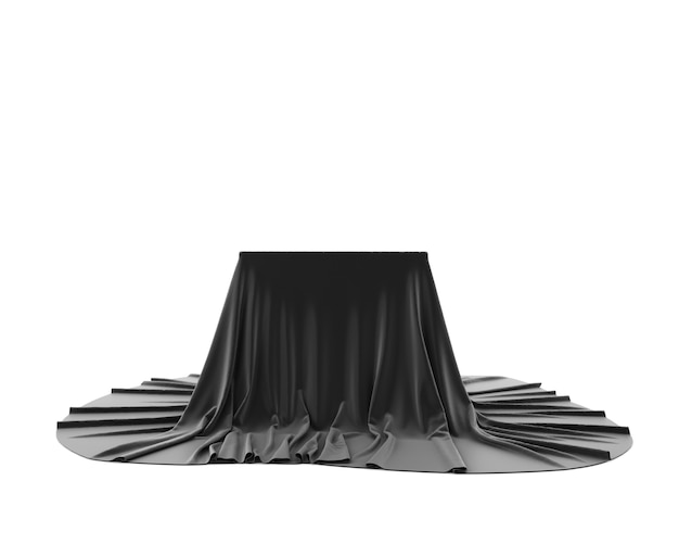 Photo black silky cloth pedestal podium isolated on white background. 3d rendering.