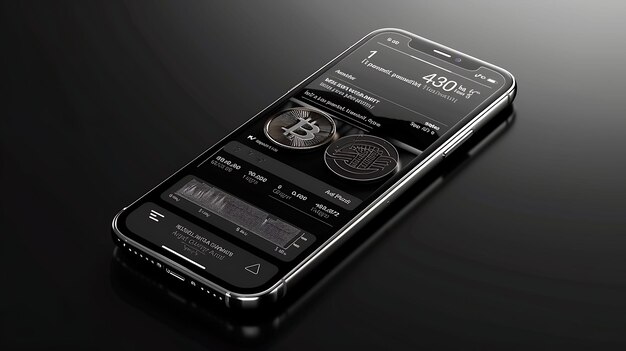 a black and silver cell phone with a coin on the screen