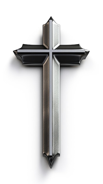 A black and silver cross with the word jesus on it