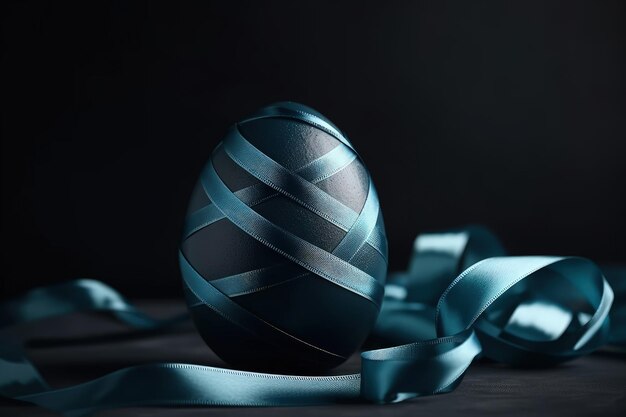 Black and silver decorative egg with a ribbon Generative AI