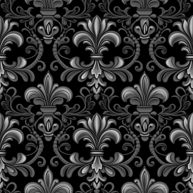 Photo a black and silver fleuret pattern with swirly scrolls generative ai