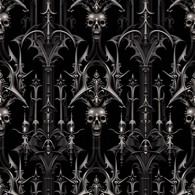 a black and silver gothic gothic skull and cross pattern generative ai