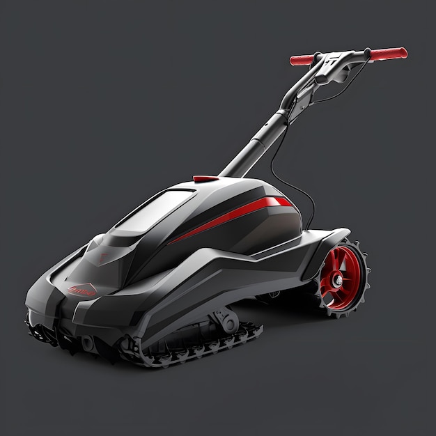 Photo a black and silver lawn mower with red wheels