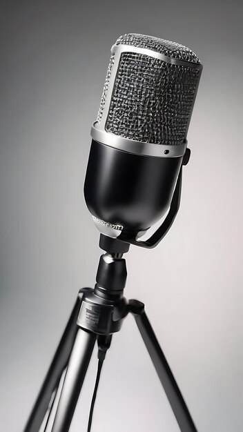 Black and silver microphone on a white background