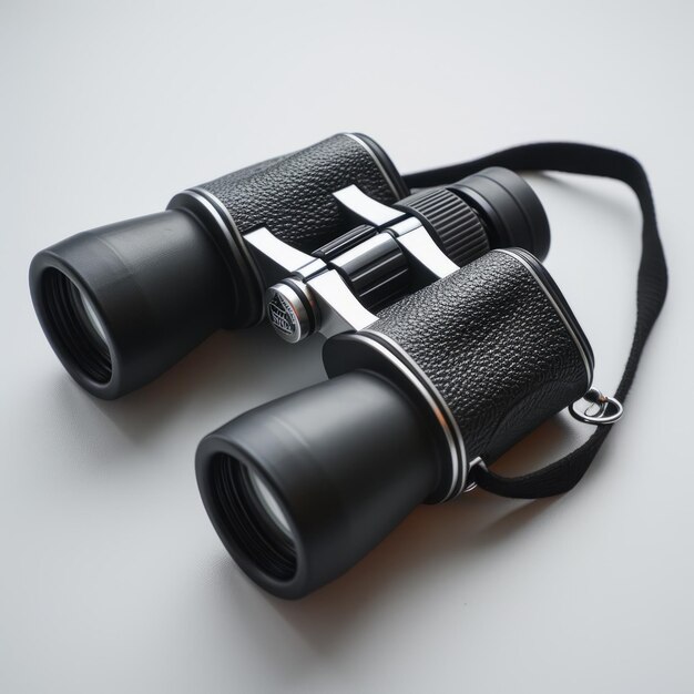 Photo a black and silver pair of binoculars with a strap