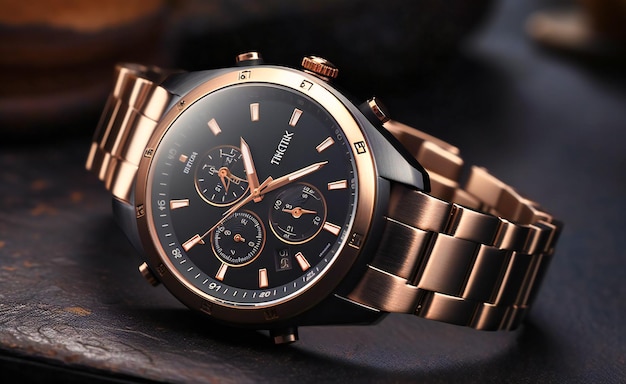 Black silver rose gold watch men's sports