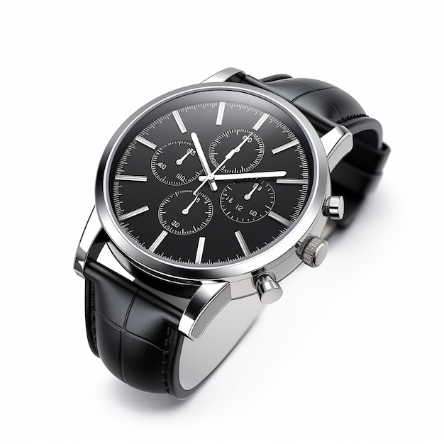 a black and silver watch with a black face and a black band