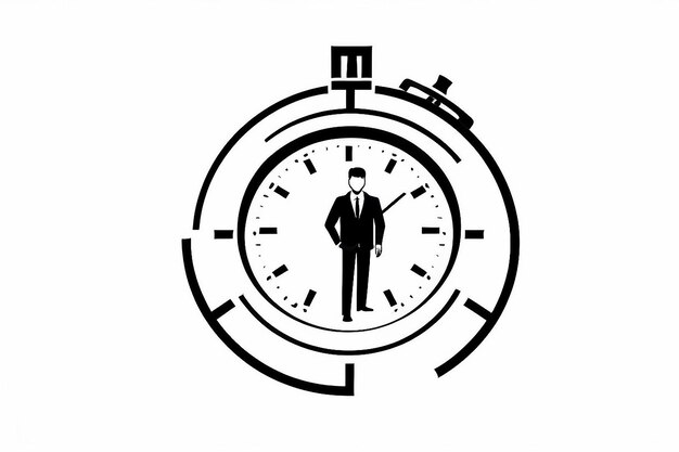 Black Simple Circle Businessman With Time Clock Infographics Flat Icon