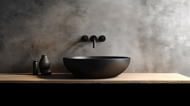 A black sink with a black faucet and a black bowl.