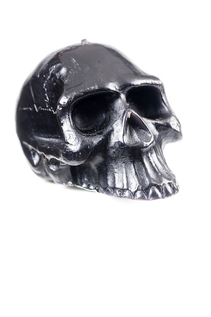 Black skull on a white background.