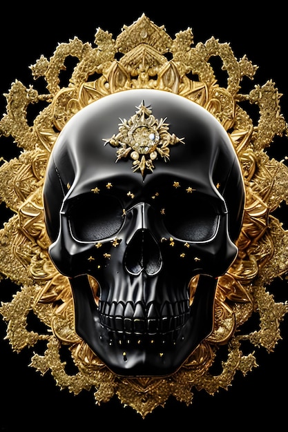 A black skull with a diamond on it