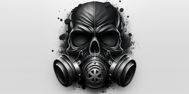 Photo black skull with gas mask white background generative ai