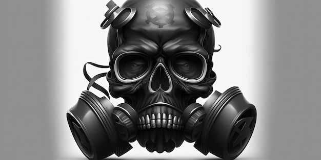 Black skull with gas mask white background Generative AI