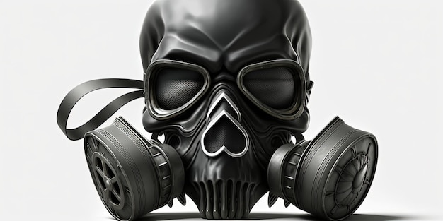 Black skull with gas mask white background Generative AI