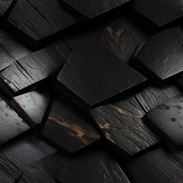 歪みと誇張された形状のタイルで覆われた黒いスレートタイルパターンの壁紙