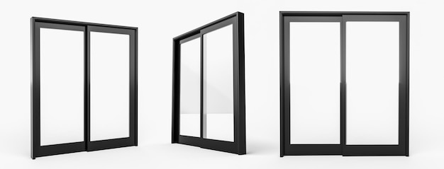 Black sliding door in the shop or windows Modern construction technologies 3d illustration