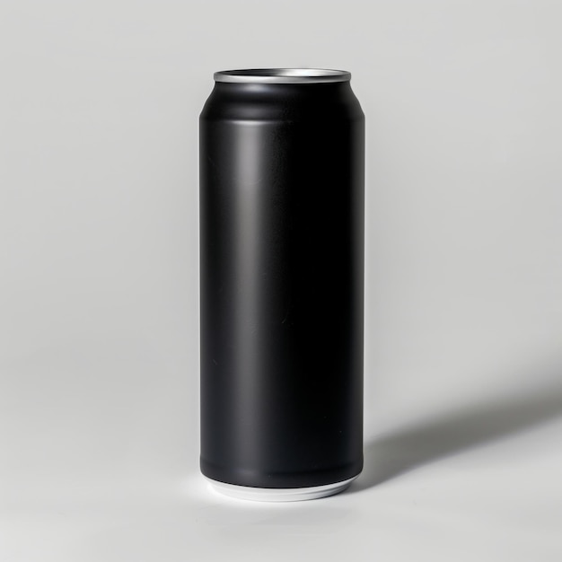 Photo black slim aluminum can mockup on white background