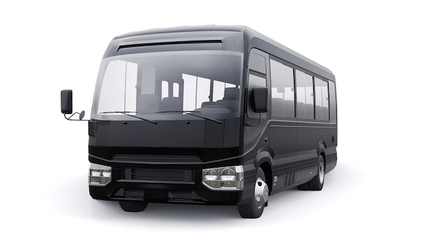 Photo black small bus for travel. car with empty body for design and advertising. 3d illustration