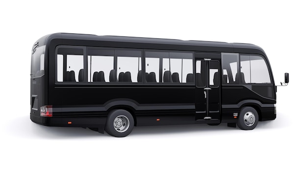 black small bus for travel car with empty body for design and advertising 3d illustration