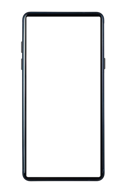 black smart phone with white screen isolated white background