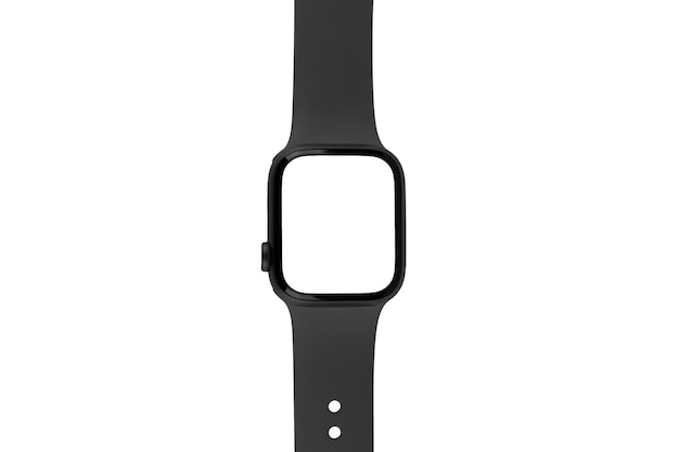 black smart watch laying on surface isolated white background blanc screen mockup