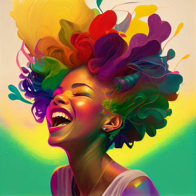 Black smiling girl modern rainbow art style AI generated image