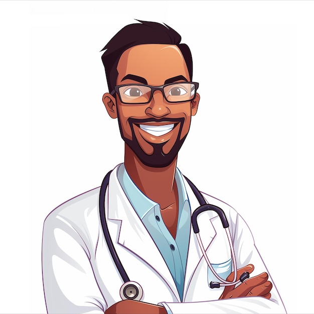 Black smiling male medical character doctor therapist avatar isolated on white background