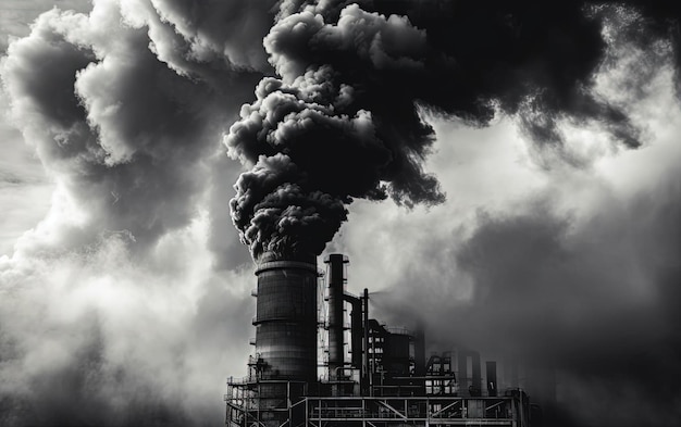 black smoke billowing out of the factory from smokestack in the style of canon eos 5d mark iv