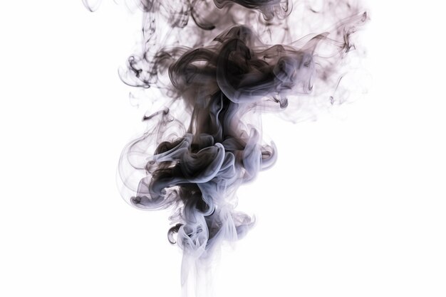 Black smoke of a cigarette on a white background closeup