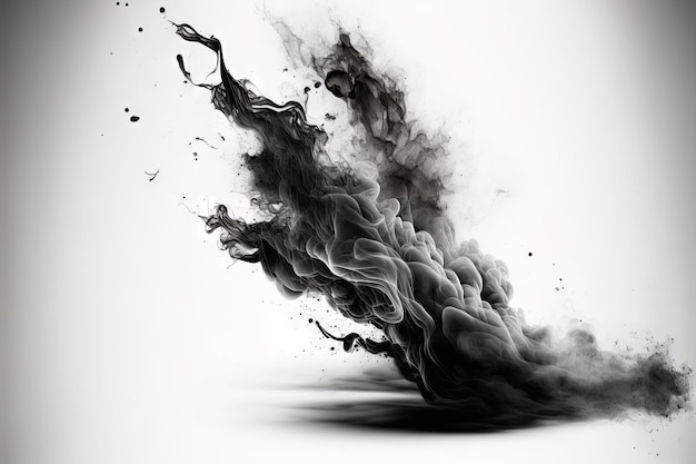 Black smoke explosion on empty white background