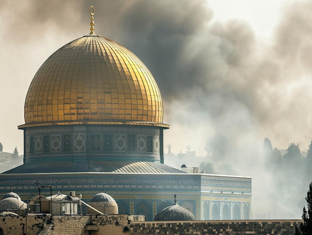 Photo black smoke rising from war in gaza strip