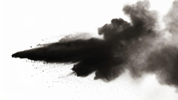 Photo black smoke splash on white background isolated