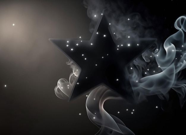 Photo black smoke stars and glowing light black texture sky
