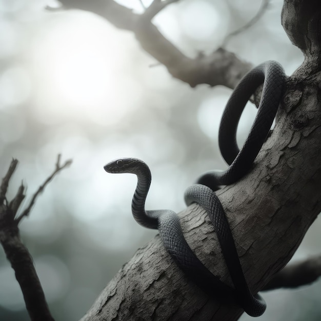 черная змея на ветви