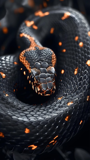 Foto serpente nero e alcune macchie rosse sul corpo