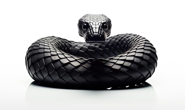 Foto un serpente nero su uno sfondo bianco