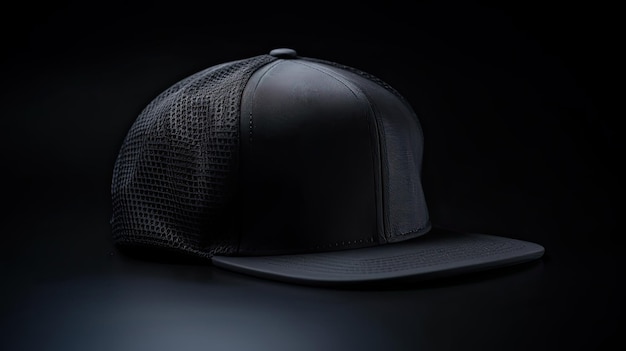 Photo black snapback on a black background mock up design