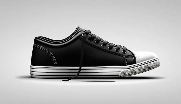 Black sneakers isolated on gray background Side view