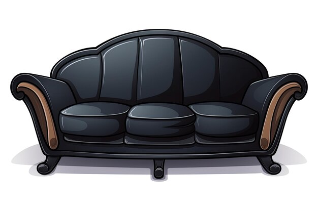 Photo black sofa in cartoon style vector illustration isolated on a white background