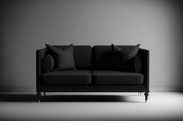 Black sofa in the living room modern style with clipping path