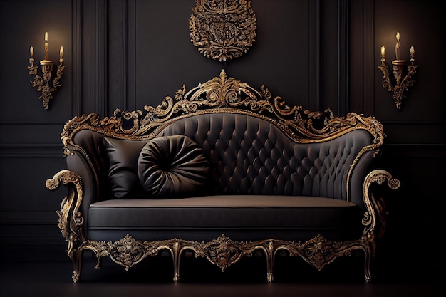 Premium Photo | The black sofa in the room is a gold and black color.
